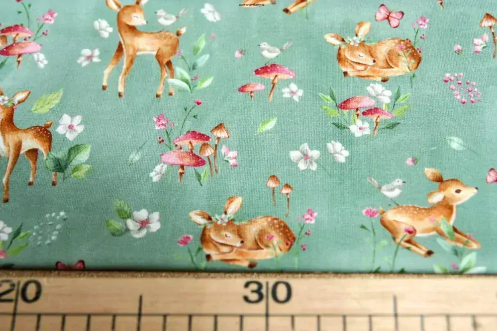 Teplákovina potisk koloušek na smaragdové