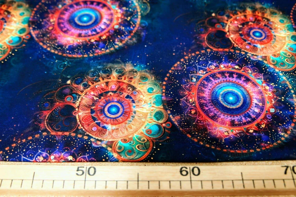 Teplákovina potisk mandaly na tmavě modré