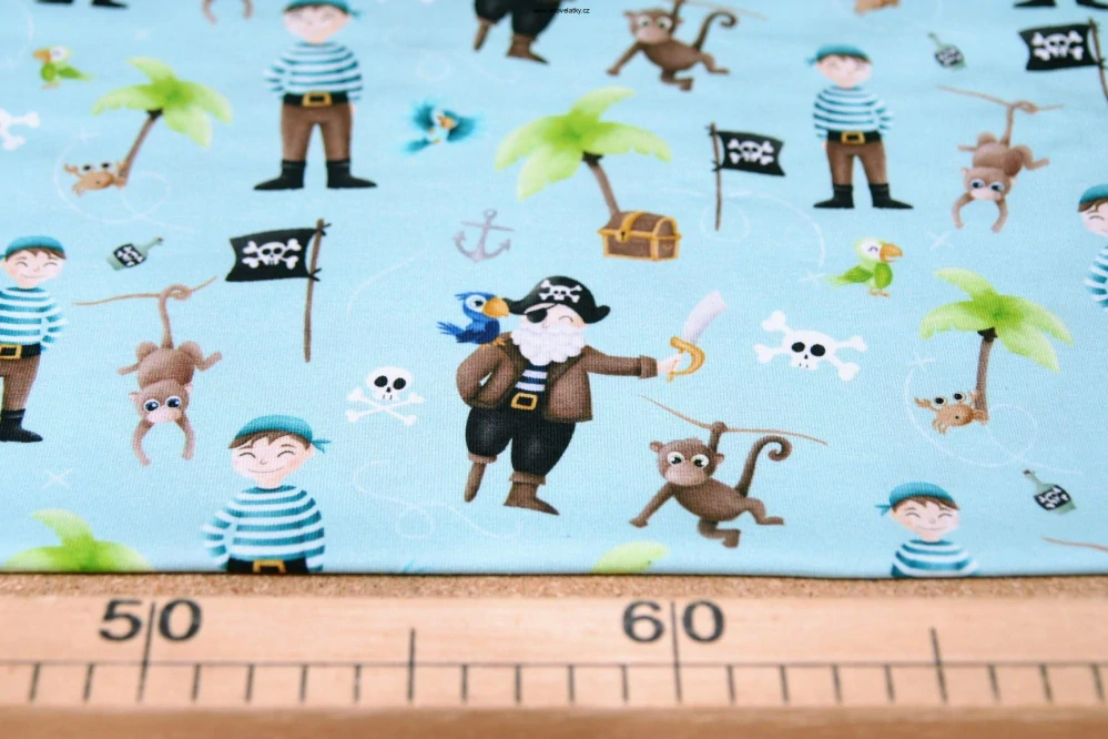 Úplet potisk piráti s opicí na modré