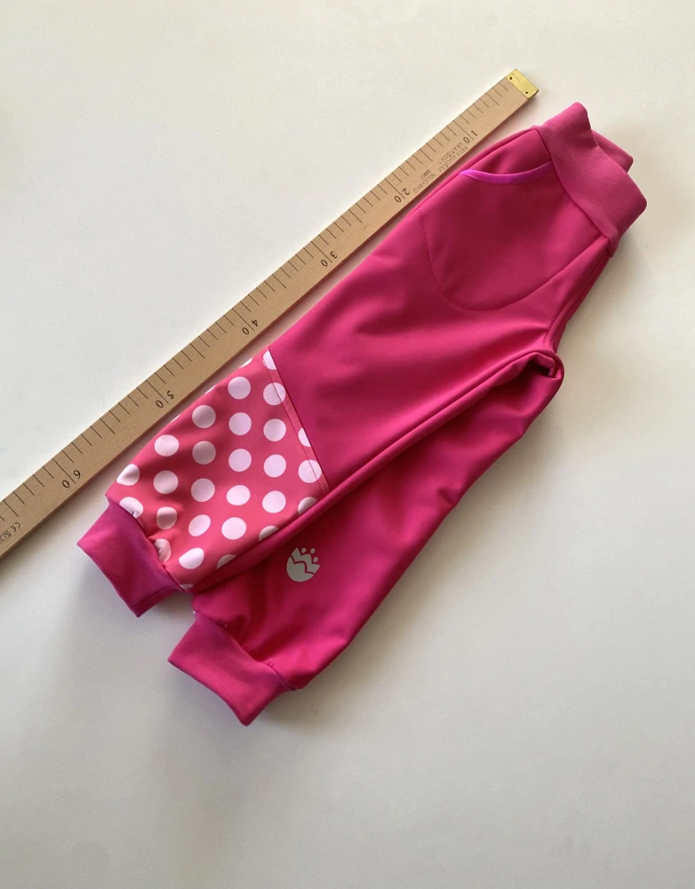 Dětské Softshellové kalhoty vel.98 - růžové s puntíkem 