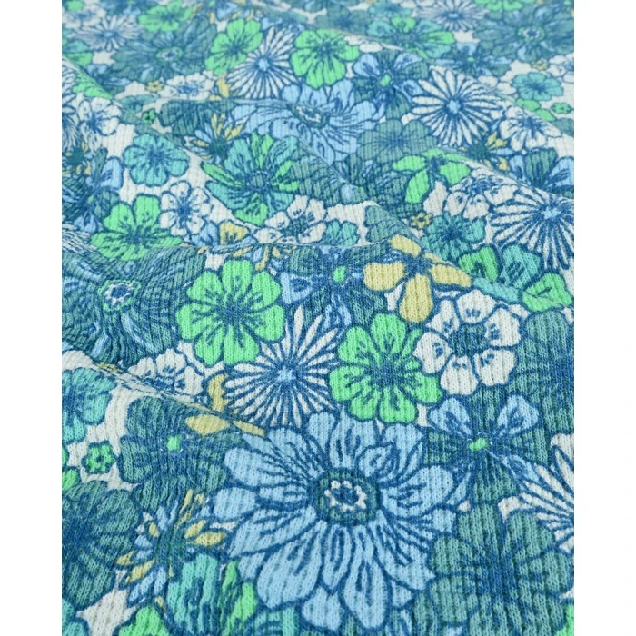 Úplet žebrovaný modré kytky 