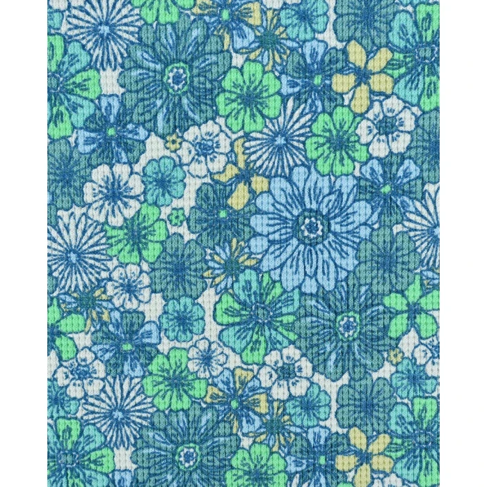 Úplet žebrovaný modré kytky 