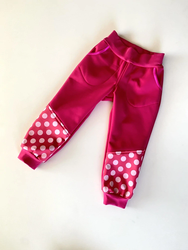 Dětské Softshellové kalhoty vel.98 - růžové s puntíkem 