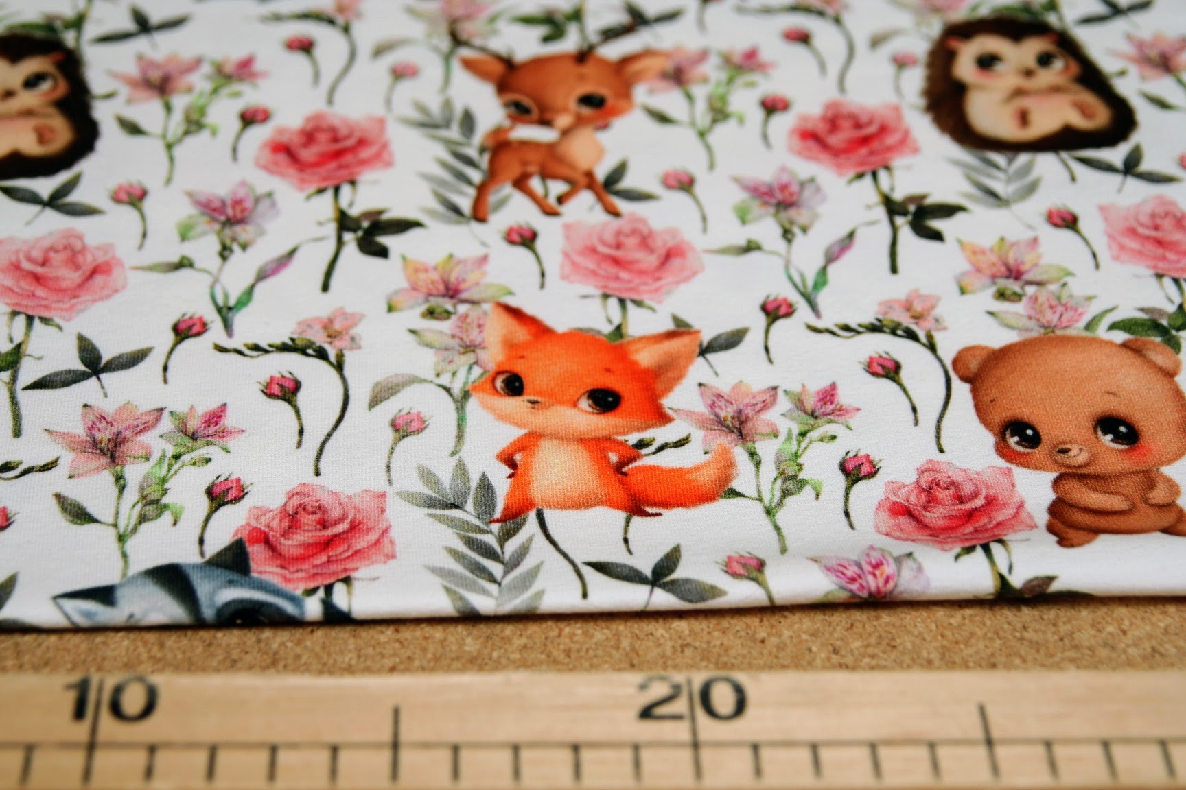 Teplákovina potisk lesní zvířátka ježek, medvěd, koloušek