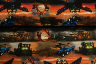 Teplákovina bagry a traktory v západu slunce