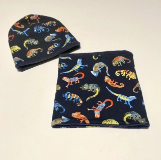 Set fleecové čepice a nákrčníku ještěrky, vel 46