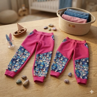 Dětské Softshellové kalhoty vel.92- růžové s tučnáky 