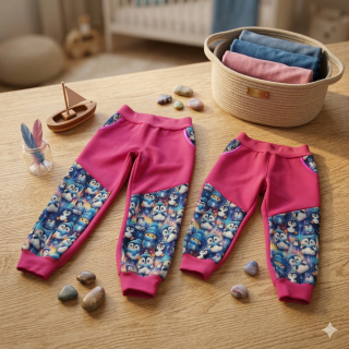 Dětské Softshellové kalhoty vel.104- růžové s tučnáky 