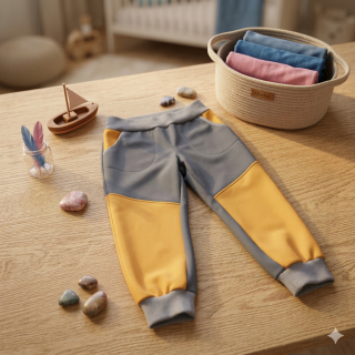 Dětské Softshellové kalhoty vel.110-, šedé s hořčicovou barvou