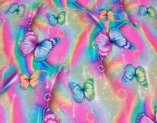 Teplákovina s motýly na duhovém podkladu