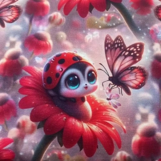 Teplákovina potisk Berušky v květech